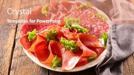  Presentation with charcuterie - Slide set consisting of charcuterie-prosciutto-ham-bacon background and a coral colored foreground