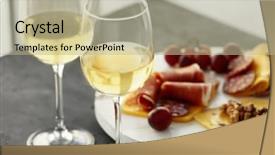  Presentation with snacks - Audience pleasing PPT theme consisting of chardonnay - glasses with white wine backdrop and a mint green colored foreground