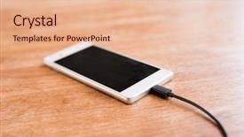  Presentation with mobile charging - Audience pleasing PPT theme consisting of charge - mobile smart phone charging backdrop and a coral colored foreground