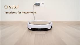  Presentation with vacuum cleaner robot - Colorful PPT theme enhanced with charge - robot vacuum cleaner on charging backdrop and a sky blue colored foreground