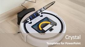  Presentation with vacuum cleaner robot - PPT layouts enhanced with charge - robot vacuum cleaner witn open background and a coral colored foreground