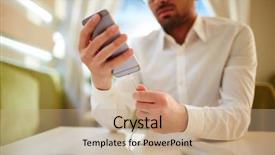  Presentation with landscape maintenance worker safety - PPT theme having charge - white collar worker with smartphone background and a coral colored foreground