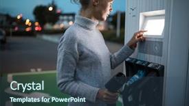  Presentation with electric vehicle - Slides having charge - young woman charging an electric background and a ocean colored foreground