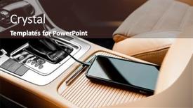  Presentation with power plug - Colorful PPT layouts enhanced with charger-plug-phone-on-car backdrop and a tawny brown colored foreground