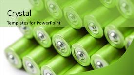  Presentation with batteries - Colorful PPT theme enhanced with charging pile - green aaa or aa batteries backdrop and a yellow colored foreground