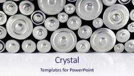  Presentation with batteries - Beautiful slides featuring charging pile - macro background of many batteries backdrop and a sky blue colored foreground