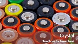  Presentation with batteries - Presentation design featuring charging pile - many aa sized batteries background and a tawny brown colored foreground