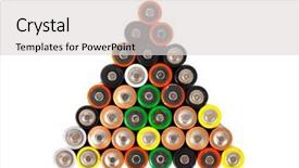  Presentation with batteries - PPT layouts having charging pile - many aa sized batteries background and a light gray colored foreground