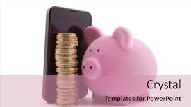  Presentation with mobile charging - PPT theme having charging pile - piggy bank with mobile phone background and a coral colored foreground