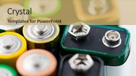  Presentation with batteries - Amazing PPT theme having charging pile - recycling energy power environment backdrop and a  colored foreground