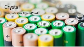 Presentation with batteries - Audience pleasing theme consisting of charging pile - recycling energy power environment backdrop and a soft green colored foreground