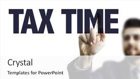  Presentation with tax - Amazing slide deck having charging point - business man pointing the text backdrop and a white colored foreground