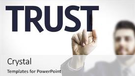  Presentation with trust - Colorful slides enhanced with charging point - business man pointing to transparent backdrop and a white colored foreground