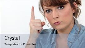  Presentation with biometric device finger print - Slide set consisting of charging point - stern woman pointing finger background and a light blue colored foreground