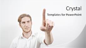  Presentation with finger - Presentation theme consisting of charging point - young adult male in white background and a  colored foreground