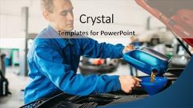  Presentation with car engine - Amazing PPT layouts having charging station - technician pours new oil backdrop and a lemonade colored foreground