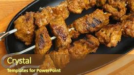  Presentation with indian food chicken curry dish - Colorful theme enhanced with chargrilled indian lamb tikka kebabs backdrop and a tawny brown colored foreground