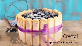  Presentation with blueberries - Colorful slide deck enhanced with chariottes - tasty cake charlotte with blueberries backdrop and a  colored foreground
