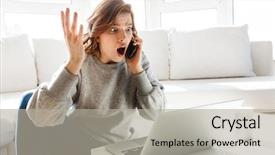  Presentation with mobile home - Presentation having charismatic - beautiful excited young woman sitting background and a light gray colored foreground