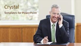  Presentation with cell - Amazing presentation design having charismatic - businessman talking on a cell backdrop and a sky blue colored foreground