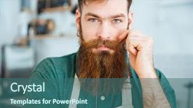  Presentation with close up of an apron - PPT theme consisting of charismatic - closeup portrait of handsome young background and a ocean colored foreground