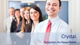  Presentation with people - Presentation theme consisting of charismatic - portrait of business people background and a light blue colored foreground