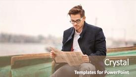  Presentation with old newspaper - Audience pleasing slide deck consisting of charismatic - young handsome man with newspaper backdrop and a coral colored foreground