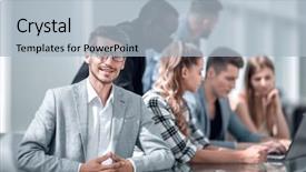  Presentation with architects - Slides with charismatic architects looking at plans background and a light blue colored foreground