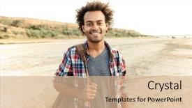  Presentation with young man on the phone - Audience pleasing slide deck consisting of charismatic leader - cheerful attractive african young man backdrop and a  colored foreground