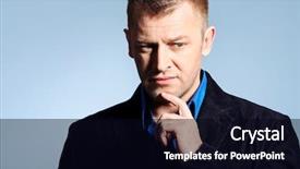  Presentation with studio - Colorful slide set enhanced with charismatic leader - portrait of a handsome man backdrop and a  colored foreground