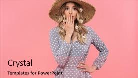  Presentation with woman covering man mouth hand - Beautiful presentation theme featuring charismatic person - portrait of a shocked beautiful backdrop and a coral colored foreground