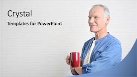  Presentation with light - Presentation enhanced with charismatic senior man with coffee background and a light gray colored foreground