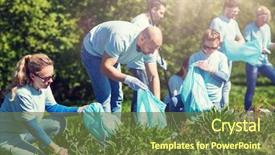  Presentation with charity - Cool new PPT layouts with charity cleaning people and ecology backdrop and a tawny brown colored foreground