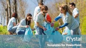  Presentation with charity - Audience pleasing PPT theme consisting of charity cleaning people and ecology backdrop and a teal colored foreground