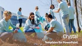  Presentation with cleaning - Slide set featuring charity cleaning people and ecology background and a tawny brown colored foreground