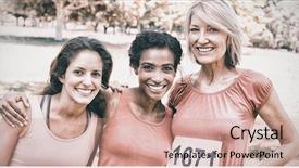  Presentation with breast cancer - Presentation theme consisting of charity event - portrait of happy women participating background and a coral colored foreground