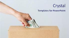  Presentation with investment money - PPT layouts featuring charity finances funding investment background and a sky blue colored foreground