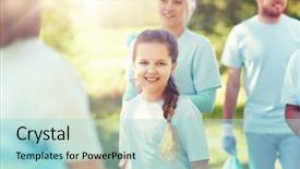  Presentation with charity - PPT theme consisting of charity people and ecology concept background and a light blue colored foreground