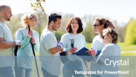  Presentation with charity - Colorful PPT layouts enhanced with charity people and ecology concept backdrop and a seafoam green colored foreground