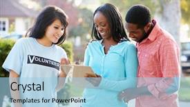  Presentation with charity - Beautiful presentation theme featuring charity worker collecting from couple backdrop and a light blue colored foreground