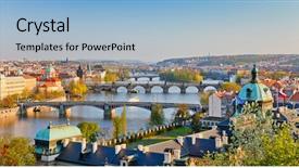  Presentation with prague - Colorful presentation theme enhanced with charles bridge - prague at sunset backdrop and a light blue colored foreground