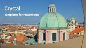  Presentation with rain on roof top - PPT layouts featuring charles bridge - prague roof tops panorama background and a teal colored foreground