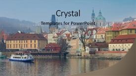  Presentation with czech republic - Presentation enhanced with charles bridge - view on prague above river background and a light blue colored foreground