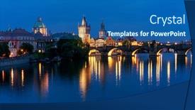  Presentation with czech republic - PPT theme featuring charles-bridge-in-sunset-time background and a ocean colored foreground