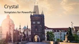  Presentation with tower air trafik control - Presentation design featuring charles bridge tower in prague background and a  colored foreground