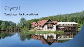  Presentation with water plant - PPT theme having charlotta-valley-july-07-house background and a light blue colored foreground