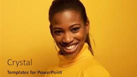  Presentation with trust - Slide set having charming-american-woman-in-yellow background and a gold colored foreground