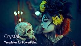  Presentation with sugar skull - PPT theme featuring charming-and-dangerous-calavera-catrina background and a navy blue colored foreground