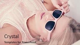  Presentation with pink - Slide deck having charming blonde girl in pink background and a  colored foreground