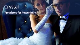  Presentation with bride - Colorful PPT layouts enhanced with charming bride and groom on their wedding celebration in a luxurious restaurant backdrop and a navy blue colored foreground